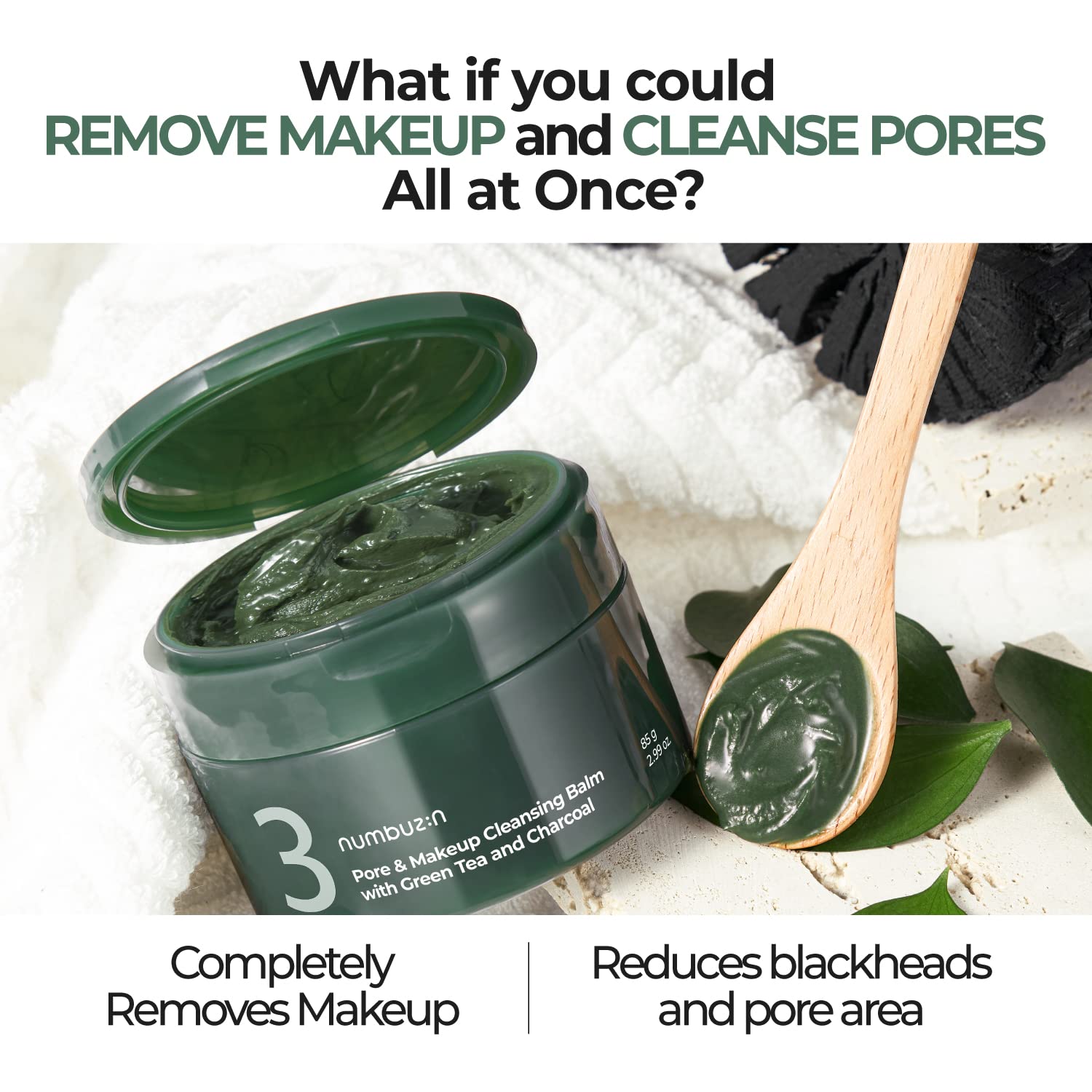 numbuzin No.3 Pore & Makeup Cleansing Balm with Green Tea and Charcoal 85g - DODOSKIN