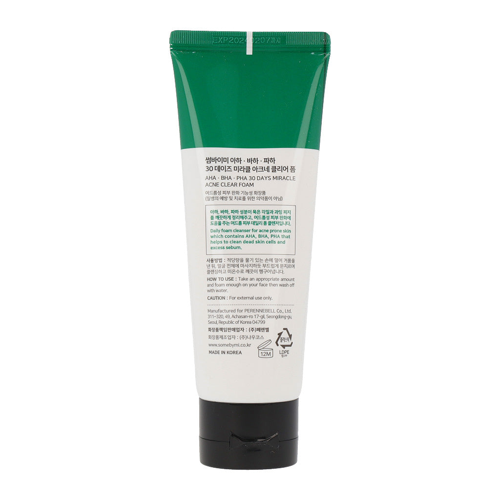 SOME BY MI AHA BHA PHA 30 Days Miracle Acne Clear Foam 100ml - Dodoskin