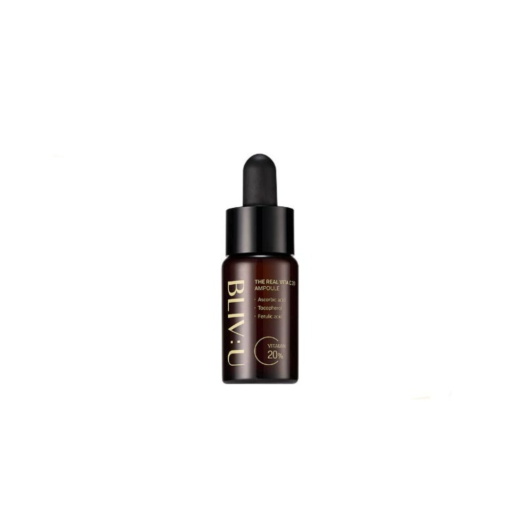 The BLIVU The Real Vita C 20 Ampoule is a potent skincare product designed to deliver high concentrations of Vitamin C to the skin.