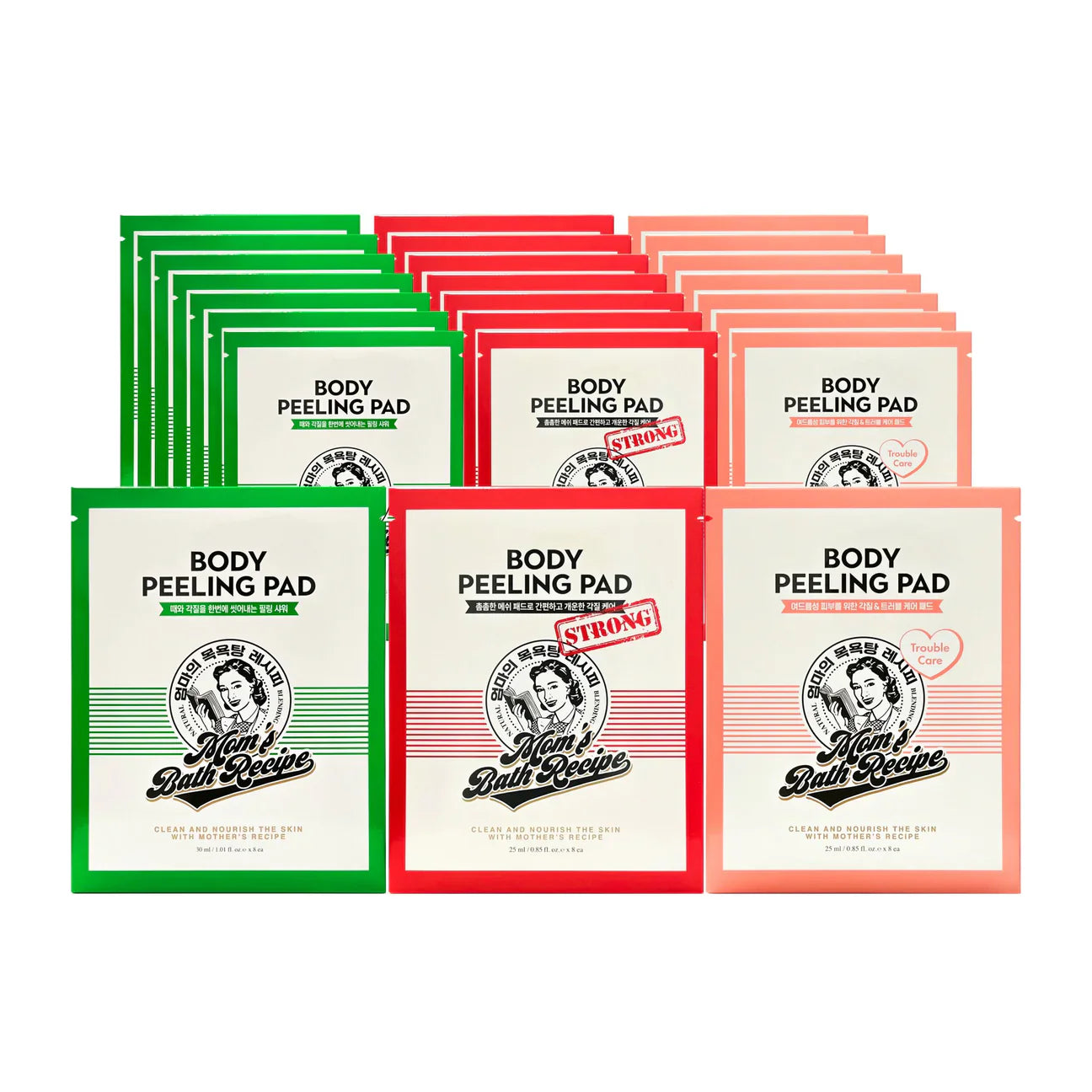 8 body peeling pads for moms' bath recipe, with 30ml/25ml in each pad.
