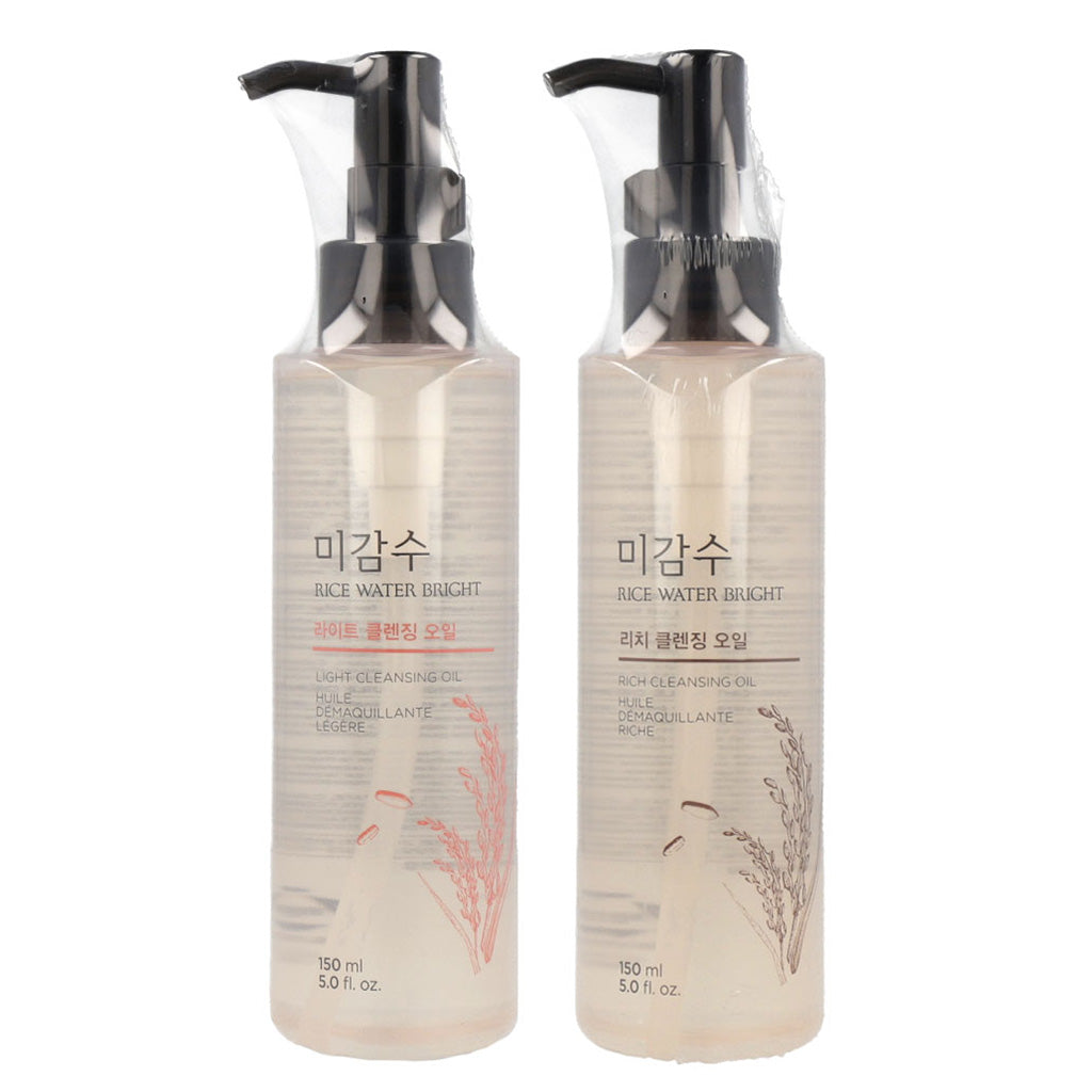 THE FACE SHOP Rice Water Bright Cleansing Light / Rich Oil 150ml is a dual-phase cleansing oil designed to effectively remove makeup, impurities, and excess oil. 